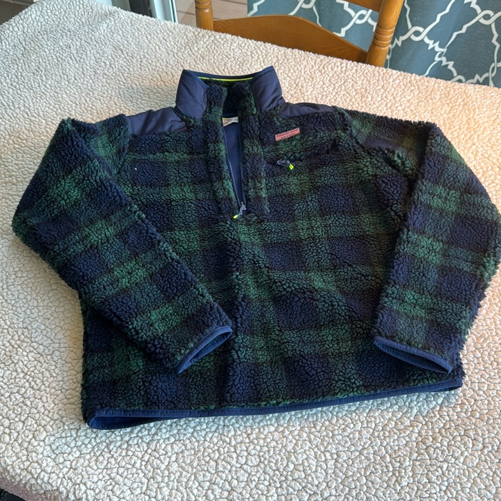Vineyard Vines  tartan plaid, half zip,  fleece pullover . Great condition Small